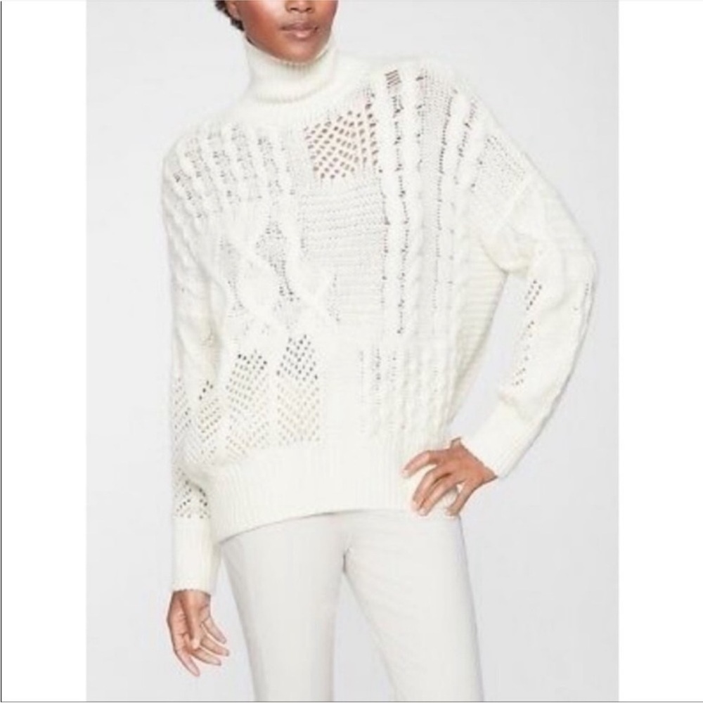 ATHLETA Bedford Chunky Cable Cashmere Wool Turtleneck Sweater – White/Cream, M - Picture 8 of 13
